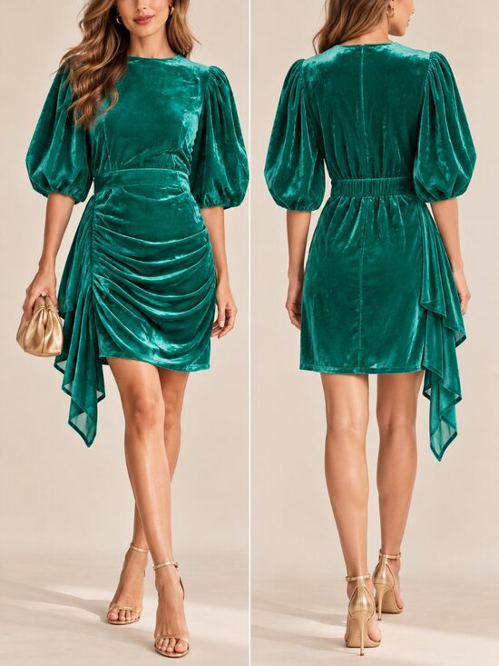 RHODE Dresses & Skirts - RHODE Pia Emerald Green Velvet Ruched Ruffle Mini Dress 2 NWT